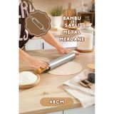 Porsima Mnb05774 Ahşap Saplı Paslanmaz Çelik Merdana Oklava Hamur Pizza Börek Açma Oklava 48Cm