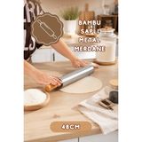 Porsima MNB05774 Ahşap Saplı Paslanmaz Çelik Merdane Oklava Hamur Pizza Börek Açma Oklava 48CM - Gri