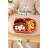 Porsima MYS34005-1 Silikon 3 Bölmeli Kaymaz Bebek Mama Tabağı Kiremit 14 * 21cm