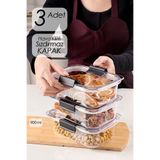 Porsima Org-130 3'lü Kristal Hava Aldırmaz Saklama Kabı-meyve & Sebze Saklama Kabı Seti 900ml*3