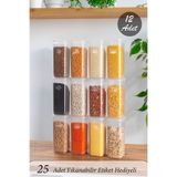 Porsima Org-432 Etiketli 12li Jumbo Boy - Bakliyat Saklama Kabı - Erzak Saklama Kabı Seti Şeffaf 1700 ml