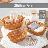 Porsima Oval 3'lü Dekoratif Ev Banyo Mutfak Düzenleyici Hasır Sepet Seti Ekmeklik Takımı