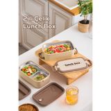 Porsima Paslanmaz Çelik 2 Katlı 3 Bölmeli Yemek Termosu Beslenme Kutusu Taşınabilir Lunch Box Sefer Tası