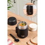 Porsima Paslanmaz Çelik Vakumlu Yemek Termosu Beslenme Kutusu Taşınabilir Lunch Box Sefer Tası Siyah 600ml, lns-brnz Siyah