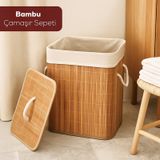 Porsima Pbt-053 Kapaklı Kirli Çamaşır Sepeti Dikdörtgen - Bambu Kirli Çamaşır Sepeti Bambu