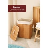 Porsima Pbt-053 Kapaklı Kirli Çamaşır Sepeti Dikdörtgen - Bambu Kirli Çamaşır Sepeti Sarı