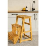 Porsima PBT-379 Ahşap Bambu 3 Basamak Merdiven - Portatif Demonte ve Ergonomik Ev Tipi Dekoratif Tabure Merdiven