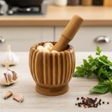 Porsima Pbt-409 Doğal Bambu Havan - Sarımsak Döveceği Ahşap Sarımsak Ezici Havan Döveç Ahşap