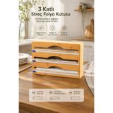 Porsima Pbt-418 Bambu 3 Katlı Slayt Bıçaklı Streç Film, Alüminyum Folyo Ve Pişirme Kağıdı Kesici Mutfak Düzenleyici Kutu