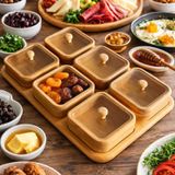 Porsima Pbt-692 Bambu Ahşap 6lı Kapaklı Kahvaltılık Ve Çerezlik Seti - Tepsili Sunumluk Ahşap