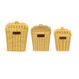 Porsima Pbt-919-2 3lü Hasır Sepet Kapaklı Bambu Sepet seti Dekoratif Banyo Mutfak Düzenleyici Patates Soğan Sepeti Organizeri