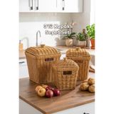 Porsima Pbt-919 3lü Hasır Sepet Kapaklı Bambu Sepet Seti Dekoratif Banyo Mutfak Düzenleyici Patates Soğan Sepeti Organizeri Ahşap