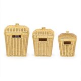 Porsima Pbt-919 3lü Hasır Sepet Kapaklı Bambu Sepet seti Dekoratif Banyo Mutfak Düzenleyici Patates Soğan Sepeti Organizeri