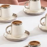 Porsima Perotti 1301040069-1 Cihangir 6 Kişilik Porselen Gümüş Yaldızlı Fincan Seti 12 Parça Türk Kahvesi Fincanı TAKIMI-100ML - 12 Adet - 100 ml