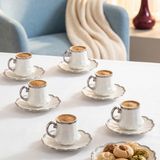 Porsima Perotti 1301040075-1 Cihangir 6 Kişilik Porselen Gümüş Yaldızlı Fincan Seti 12 Parça Türk Kahvesi Fincanı TAKIMI-90ML - renk - Beyaz-Grı