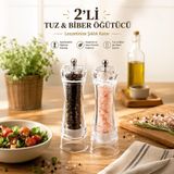 Porsima Porsima 181002 Baharat Öğütücü 2li Set Değirmen Baharat Değirmeni El Değirmeni Tuz Karabiber Öğütücü Baharatlık Beyaz
