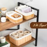Porsima Posima 2084 Dikdörtgen 3'lü Bambu Sepet Seti Krem Renkli Dekoratif Organizer Banyo ve Mutfak için