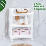 Porsima Rafty-73-1 Tekerlekli 4 Katli Duzenleyici - 35,5 X 22 X 48 Cm Hareketli Genis Raf - Beyaz