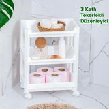 Porsima Rafty-73-1 Tekerlekli 4 Katlı Mutfak Düzenleyici - 35,5 x 22 x 48 cm Hareketli Geniş Raf - Beyaz