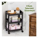 Porsima RAFTY-73-ECO-1 Tekerlekli 3 Katlı Düzenleyici - 35,5 x 22 x 48 cm Hareketli Geniş Raf - Siyah