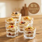 Porsima Ryg7061 Flower 6lı Cam Kase Puding Magnolya Tatlı Ve Dondurma Kasesi Kahvaltılık Kase Seti Çerez Kasesi 6x7,5cm Şeffaf
