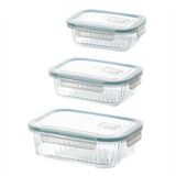 Porsima Sd-12-Fgy Kilitli Sızdırmaz Kapaklı Hava Tahliye Contalı Çok Amaçlı Cam 3Lü Erzak Yiyecek Saklama Kabı Seti - 1030-620-330Ml