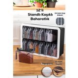 Porsima Simple Standlı 12 Li Kendinden Yapışkanlı Kaşıklı Kapaklı Baharatlık Takımı-etiketli Baharatlık-