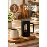 Porsima Smartpan BV093 French Press Paslanmaz Çelik Süzgeçli Cam Bitki Çayı Demliği Kahve Presi - 1000 ml - Siyah