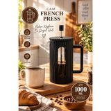 Porsima Smartpan BV093 French Press Paslanmaz Çelik Süzgeçli Cam Bitki Çayı Demliği Kahve Presi - 1000 ml - Siyah