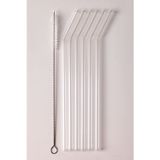 Porsima Straw 6'lı Şeffaf Cam Eğimli Isıya Dayanıklı (Borosilikat) Pipet Ve 1 Adet Pipet Temizleme Fırçası