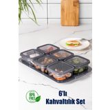 Porsima Tepsili 6lı Kahvaltılık Saklama Kabı Silikon Kapaklı Saklama Kabı Kapaklı Kahvaltılık Seti 2043