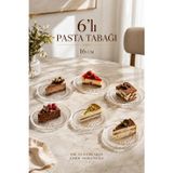 Porsima Tokyo 10788-1 6'lı Çizgili Cam Pasta Tabak Seti – 16 cm Dikey Oluklu Tatlı & İkram Tabağı