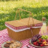 Porsima Vintage Hasır Görünümlü Piknik Sepeti Ahşap Malzeme ile Çift Kapaklı 38 cm Boyutunda