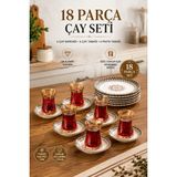 Porsima Yasemin Ahlat 18 Parça 6 Kişilik Otantik Desenli Porselen Pasta ve Çay Takımı Seti - 140 ml