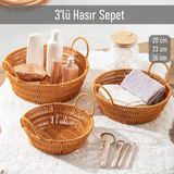 Porsima Yuvarlak 3'lü Dekoratif Ev Banyo Mutfak Düzenleyici Hasır Sepet Seti Ekmeklik Takımı