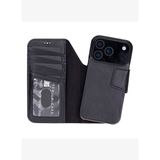 PORTA Noir Black Deri iPhone 17 Pro (6.3") Hakiki Deri Çıkarılabilir Cüzdanlı Telefon Kılıfı
