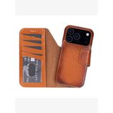PORTA Warm Tan Deri iPhone 17 Pro (6.3") Hakiki Deri Çıkarılabilir Cüzdanlı Telefon Kılıfı