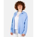 Portakal Esintisi Mavi Beyaz Çizgili Oversize Poplin Kadın Gömlek - Açık Mavi - Beyaz