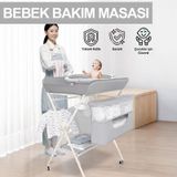 Portatif Bebek Alt Değiştirme Bakım Masası Sepetli Organizer Katlanabilir Taşınabilir İstasyon Tekerlekli Askılık Gri