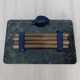 Portatif, Çok Amaçlı, Taşınabilir Kamp, Piknik, Seyehat Masası,-Mermer Desen- Ahşap Ayaklı