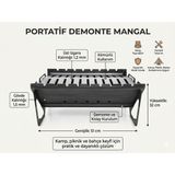 Portatif Katlanabilir Kamp Mangalı - 1.5mm Kalın Sac Demonte Piknik Barbeküsü 51 cm - 33/45/26