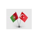 Portekiz ve Türkiye Bayrağı İkili Saten Masa Bayrağı Takımı