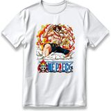 Portgas Ace One Pıece Anime Model Baskı Tişört Unisex %100 Pamuk Kalın Kumaşlı Manga T-Shirt - Beyaz