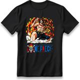 Portgas Ace One Pıece Anime Model Baskı Tişört Unisex %100 Pamuk Kalın Kumaşlı Manga T-Shirt - Siyah