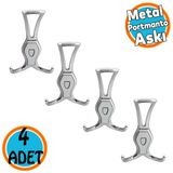 Portmanto Askı Metal Vestiyer Duvar Dolap Elbise Askısı Krom Renk Mobilya Askılığı Aparat 4 Adet