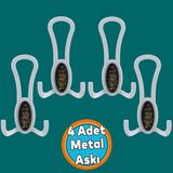 Portmanto Vestiyer Duvar Banyo Askısı Metal Dolap Elbise Askılığı Beyaz Siyah Desenli Askı 4 Adet