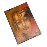 Portre Yağlı Boya Tablo, El Yapımı Sanat Eseri, Turuncu ve Kahverengi 50X70