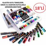 Posca 18'li Pc-5m (1.8-2.5mm) Keçe Uçlu Akrilik Markör Kalem Poska PC5M Pc - 5m - 18'li Set