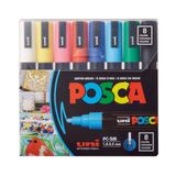 Posca Full Set 8 Akrilik Boya Kalemi Ters Çevrilebilir Orta Uçlu Kalem Uçları, Posca Kalemleri Kaya Boyama, Kumaş, Cam Boya, Metal Boya ve Grafiti için Akrilik Boya İşaretleyicileridir