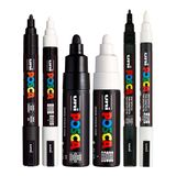 POSCA Siyah & Beyaz Kurşun Ucu - 6 Kalem Seti (PC-5M, PC-7M, PC-3M)